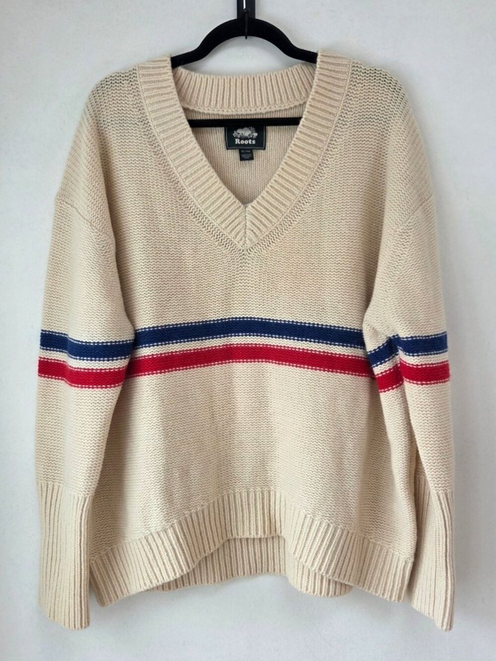 NWT Roots Westwood Sweater Wool Alpaca Light Fog Tan Preppy Academia XL